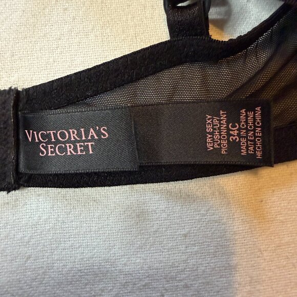 Victoria’s Secret Scandalous Faux Leather Trim Navy Lace Push-Up Bra 34C - Picture 5 of 8